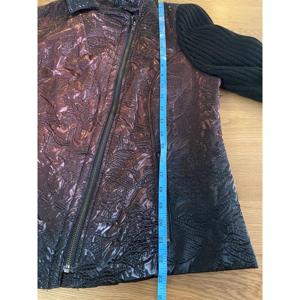 Madison Hill Womens Moto Jacket SZ Med Iridescent Copper Textured Knit Sleeve - Picture 10 of 10